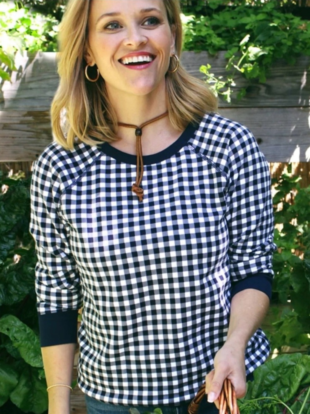 Draper James Navy & White Gingham Pullover Sweatshirt